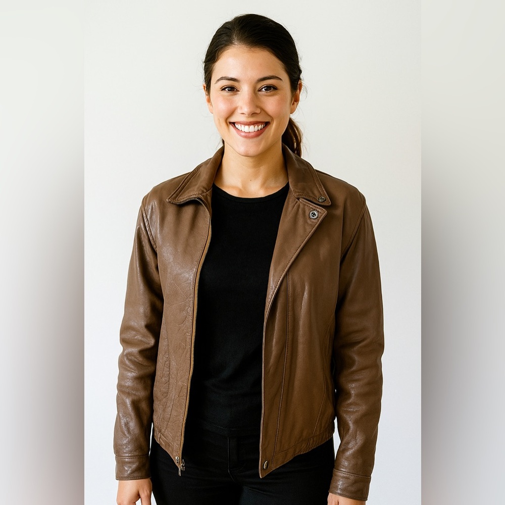 Women's Sleek Brown‎ Leather Jacket